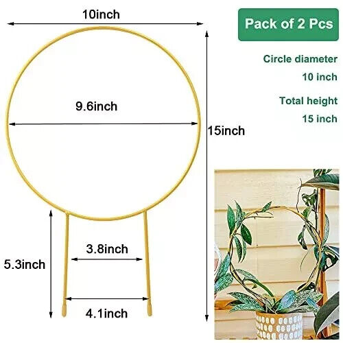 2 Pack Circle Trellis for Climbing Plants Indoor, 15" Gold Small Plant Trellis