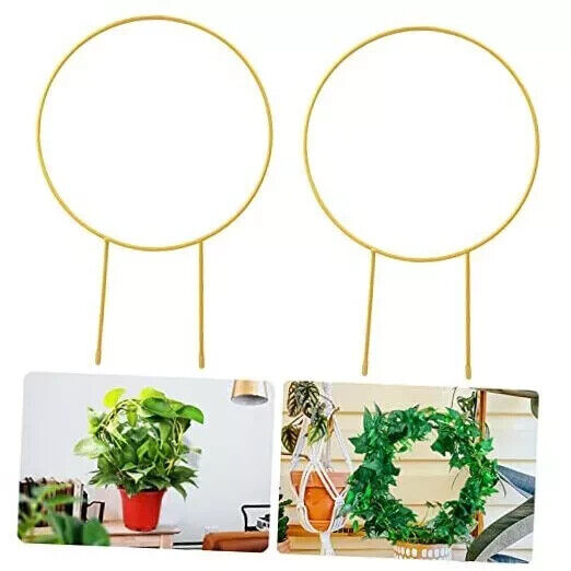 2 Pack Circle Trellis for Climbing Plants Indoor, 15" Gold Small Plant Trellis
