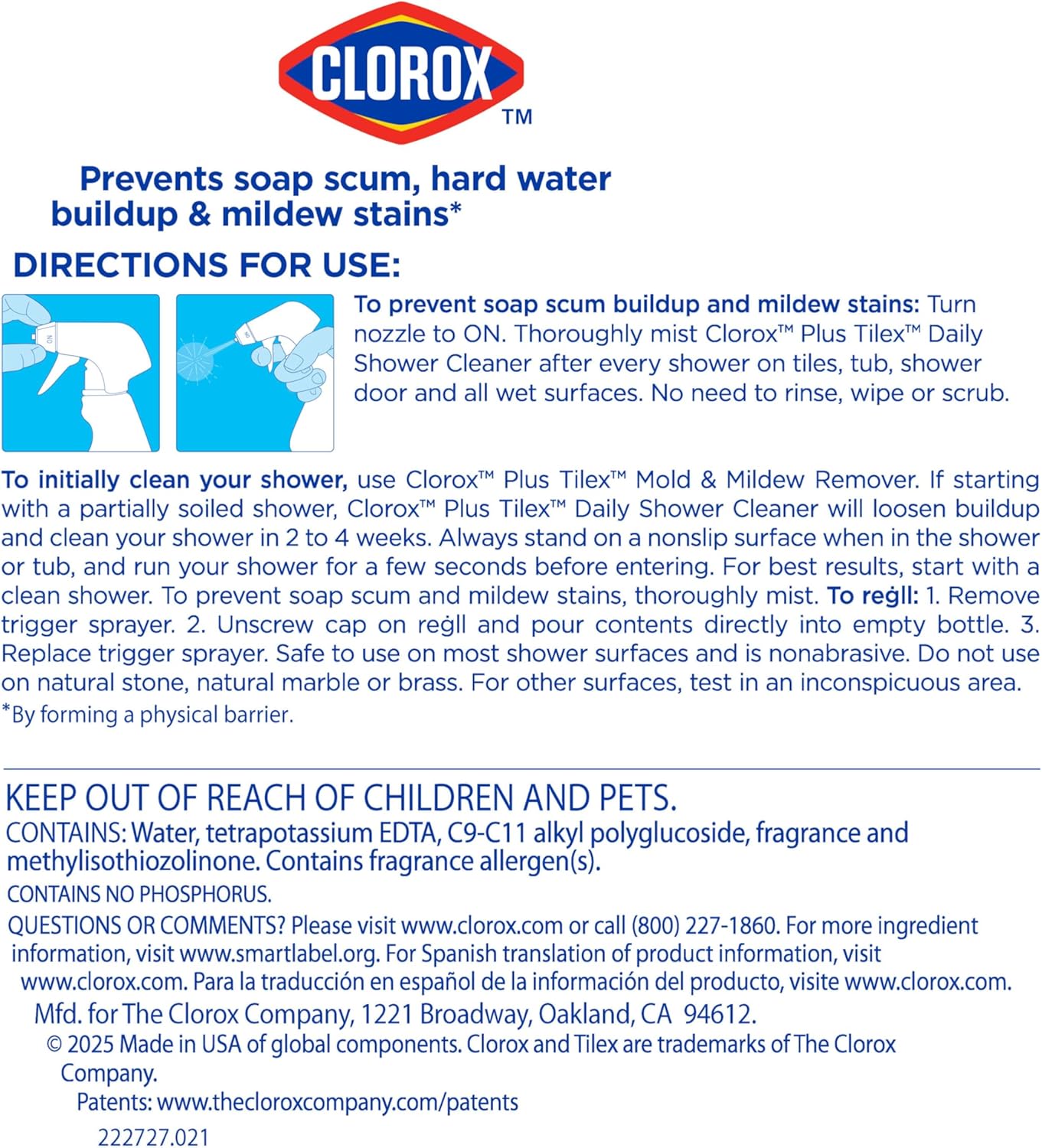 Clorox Plus Tilex Daily Shower Cleaner, 32 Fluid Ounce Spray Bottle, Pack of 2 - Covaura