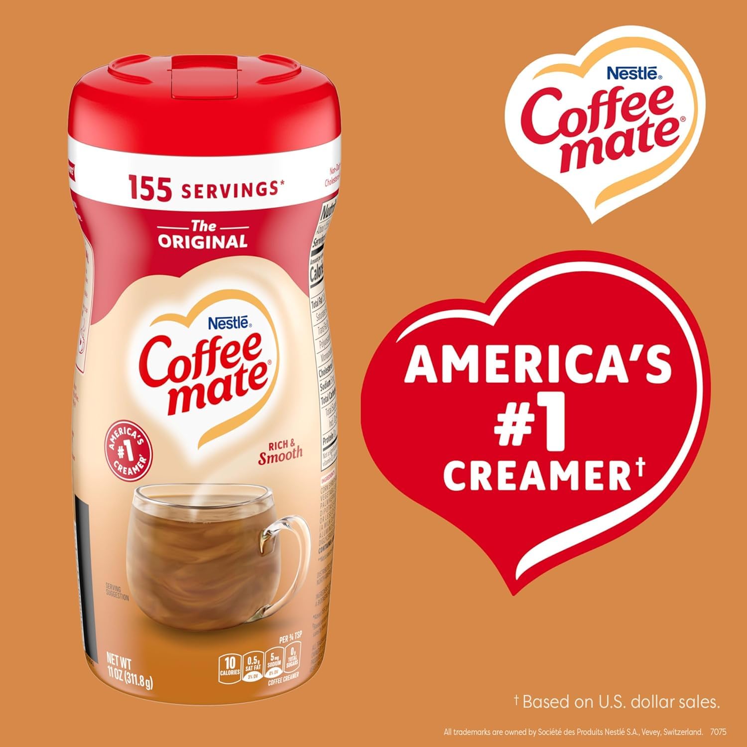 Coffee Mate Original Powdered Coffee Creamer 11 oz. 2 - Pack Bundle with Basicos Coaster - Covaura