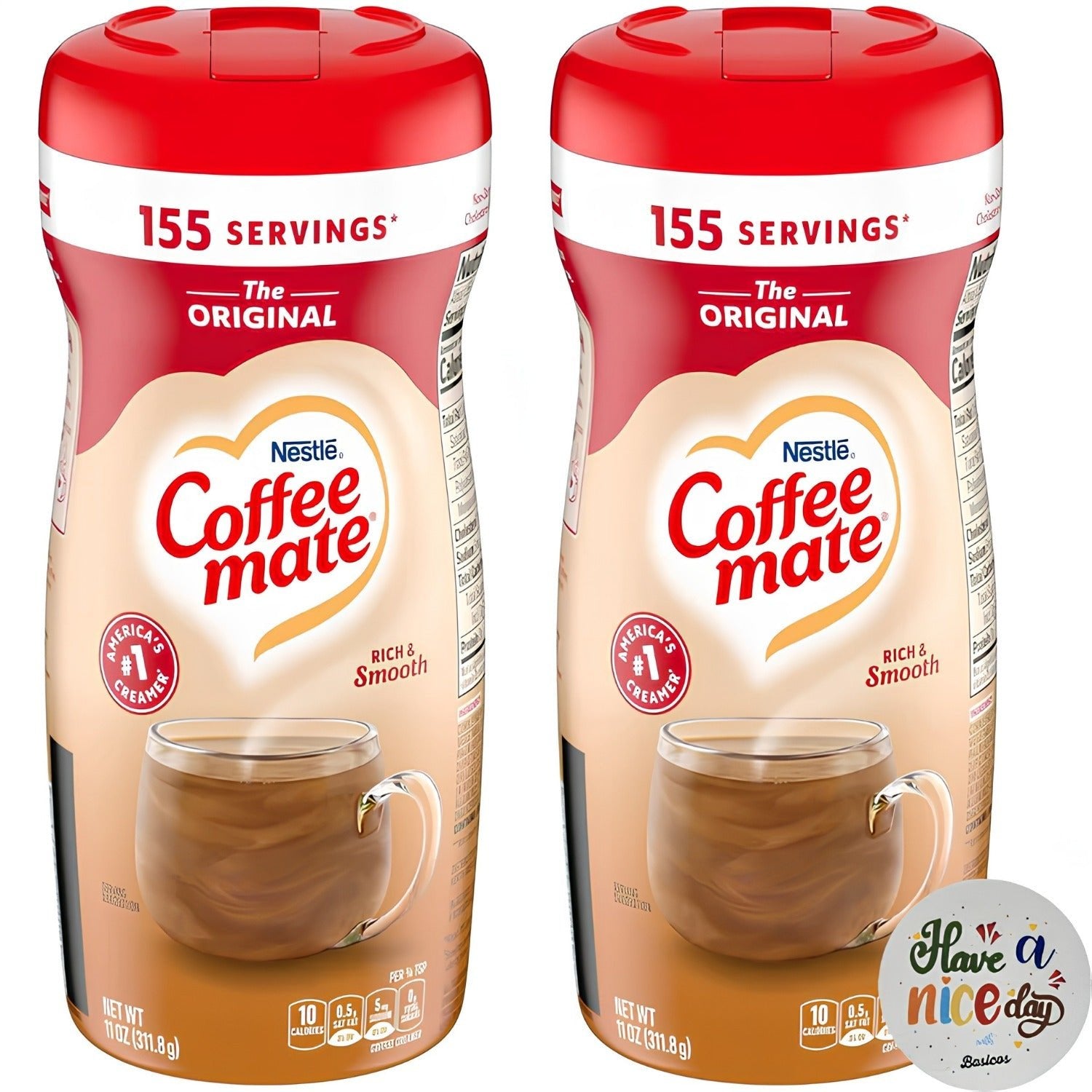 Coffee Mate Original Powdered Coffee Creamer 11 oz. 2 - Pack Bundle with Basicos Coaster - Covaura