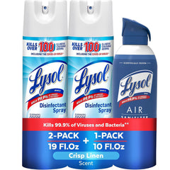 Lysol Bundle containing x2 Lysol Disinfectant Spray for Hard and Soft Surfaces, Crisp Linen, 19 Fl. Oz + Lysol Air Sanitizer Spray, For Air Sanitization and Odor Elimination, White Linen, 10 Fl. Oz - Covaura