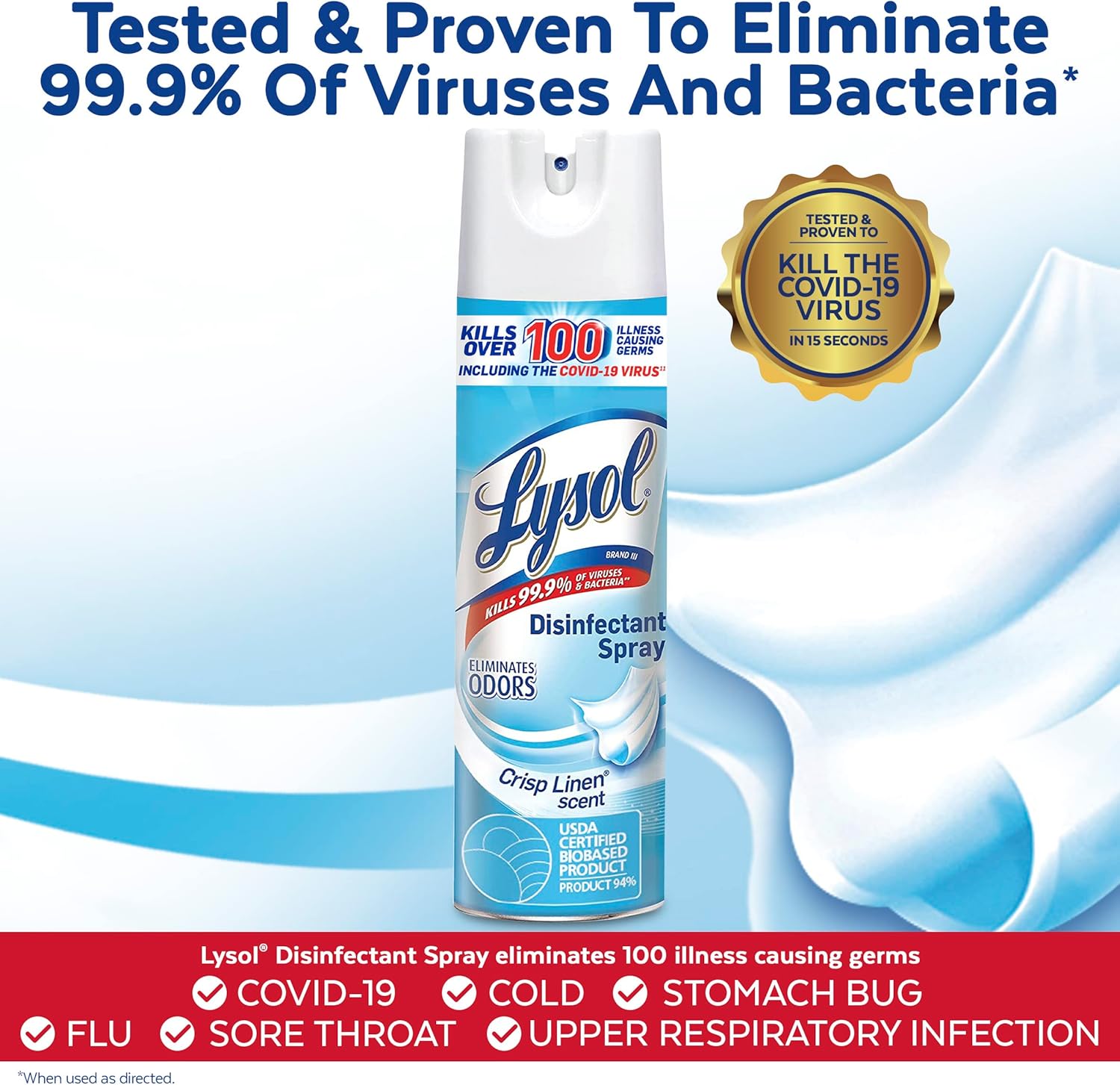 Lysol Bundle containing x2 Lysol Disinfectant Spray for Hard and Soft Surfaces, Crisp Linen, 19 Fl. Oz + Lysol Air Sanitizer Spray, For Air Sanitization and Odor Elimination, White Linen, 10 Fl. Oz - Covaura